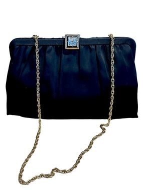 VINTAGE BLACK SATIN EVENING BAG